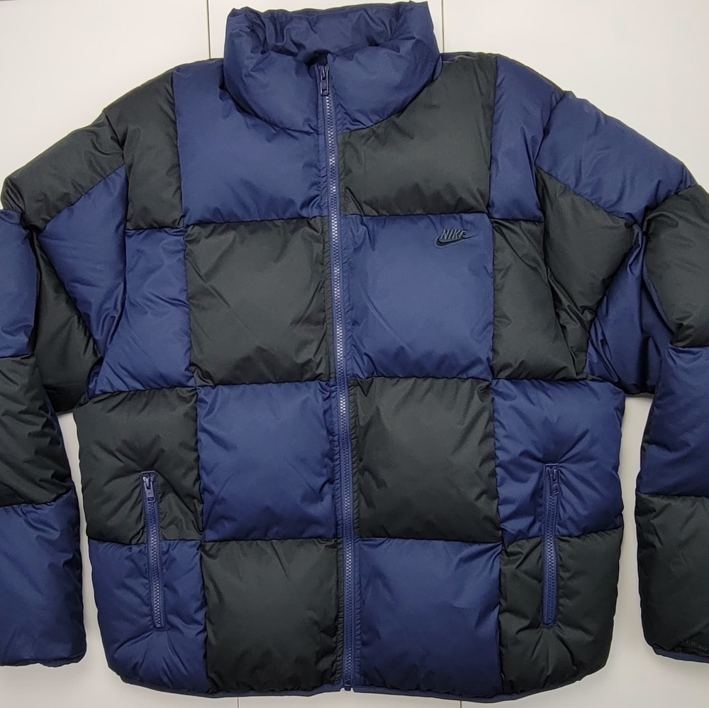 Nike Mens Large Loose Fit Club Puffer Checker Jacket Navy Black FZ0865-410 New